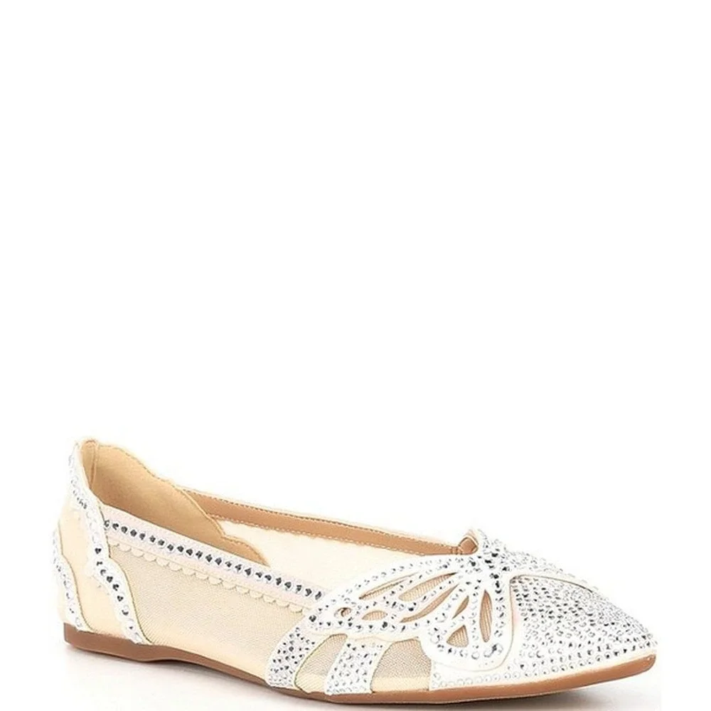 Copper Key Ritzie Satin Mesh Rhinestone Butterfly‎ Flats Bridal Fairy Glam W 8.5